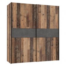 Meubletmoi - Armoire 170 cm 2 portes décor bois vintage et béton gris - bucky