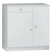 Sarmog - Armoire basse polyvalente deux portes un tiroir Blanc 77x34x h80 cm