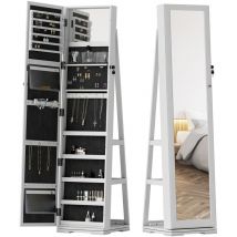 Homcom - Armoire à bijoux pivotante verrouillable avec miroir - armoire bijoux multi-rangement - mdf gris clair