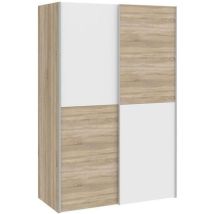 Les Tendances - Armoire 2 portes coulissantes - Panneaux de particules - Blanc mat et décor chene - l 120 x p 61,2 x h 190,5 cm - ozzula