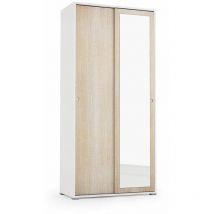 Kiamami Valentina - Armoire Blanche Et Chêne Avec Porte Miroir Et Porte-Manteau
