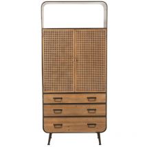 Calicosy - Armoire Haute en Métal 2 Portes 3 Tiroirs avec Cannage