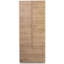 Armoire chambre adulte IMAGE 7 - Décor chene - 2 portes + 2 tiroirs - L80 x H191 x P40 cm