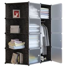 Lunsy - Armoire Chambre en Tissu, Penderie Pliable 8 Compartiments, 4 Pochettes, Garde-Robe de Rangement Grande Capacité pour Chambre, Dressing, Noir