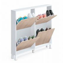 Muebles Pitarch - Armoire à chaussures Kay, panneaux de particules et mélamine haute densité, Blanc brillant/Aurora, 98 x