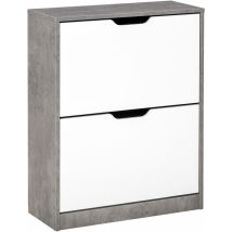 Homcom - Armoire à chaussures meuble à chaussures dim. 62L x 26l x 81H cm 2 portes abattantes blanc effet béton ciré