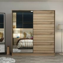 Azura Home Design - Armoire 2 portes coulissantes chêne avec miroir 190x60x180 cm