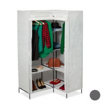 Armoire de coin, 8 étages, 2 tringles, système d'emboîtage, portes, 169x100x83cm, armoire en tissu,blanc - Relaxdays