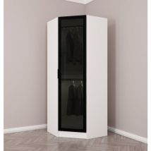 Armoire d'angle BLANCHE avec une porte en verre fumée 74 x 74 x 210 CM
