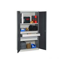 Armoire d'atelier - 4 tiroirs + 4 étagères - RAL 7016 - W030090016-GCGA