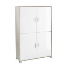 Sarmog - Armoire de bureau en Orme Blanc Brillant avec quatre portes et étagères 107x41x h162 cm