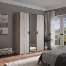 1000brico - Armoire de chambre - adria - Chene cendré / Gris foncé - 3 portes battantes - 1 miroir - 165,6 x 54,2 x 210,5 cm