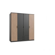 Armoire de chambre - AGIA - Graphite - 4 portes battantes - 2 tiroirs - 180 x 58 x 199 cm