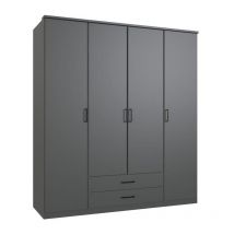Wimex - Armoire de chambre - arta - Graphite - 4 portes battantes - 2 tiroirs - 180 x 58 x 199 cm