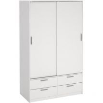 Armoire de chambre - ONTARIO - Blanc mat - 2 portes - 4 tiroirs - 121,2 x 60,25 x 200 cm