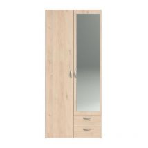 Parisot - Armoire de chambre - varia - Décor chene - 2 portes dont 1 avec miroir - 2 tiroirs - 81 x 51 x 185 cm