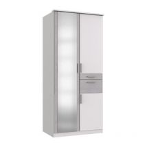 Wimex - Armoire de chambre - volos - Blanc / Béton gris clair - 3 portes - 1 porte miroir - 2 tiroirs - 90 x 58 x 199 cm