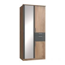 Wimex - Armoire de chambre - volos - Chene poutre / Graphite - 3 portes - 1 porte miroir - 2 tiroirs - 90 x 58 x 199 cm