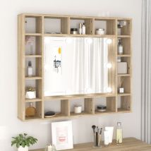 Bonnevie - Armoire de miroir avec led Meuble de Rangement - Style Contemporain Chêne sonoma 91x15x76,5 cm BV620287