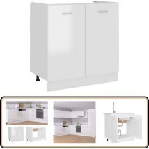 Armoire de plancher d'évier Blanc brillant Bois d'ingénierie - Meuble De Cuisine - Armoire De Cuisine - Rangements Cuisine - Meuble Blanc - Armoire