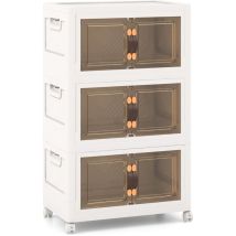 Design In - Armoire de Rangement 3 Bacs Pliables Empilables Roues Verrouillables Placard Blanc CW69470