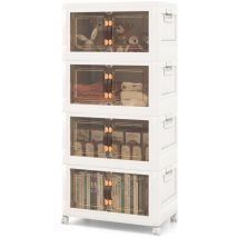 Design In - Armoire de Rangement 4 Bacs Pliables Empilables Roues Verrouillables Blanc CW71022