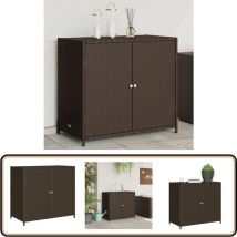 Armoire de rangement de jardin marron 83x45x76cm résine tressée - Coffre De Jardin - Rangement Extérieur - Mobilier De Jardin - Coffre De Rangement