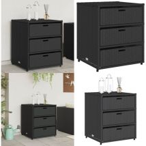 Armoire de rangement de jardin noir 55x59x69 cm résine tressée - Coffre De Jardin - Rangements Exterieur - Mobilier De Jardin - Coffre Rangement