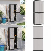 Armoire de rangement d'extérieur gris et noir 65x37x165 cm PP - Meuble De Rangement Extérieur - Armoire Extérieure - Rangement Jardin - Coffre De