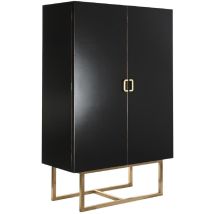 Armoire de rangement en bois coloris noir avec pied en métal doré - Longueur 110 x Profondeur 50 x Hauteur 180 cm Pegane