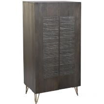 Armoire de rangement en bois sculpté coloris marron foncé et pied en métal doré - Longueur 70 x Profondeur 45 x Hauteur 142 cm Pegane
