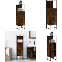 Armoire de salle de bain chêne fumé 33x33x120,5 cm - Meuble De Salle De Bain - Armoire De Salle De Bain - Meuble Rangement Salle De Bain - Rangement