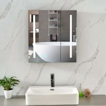 Armoire de Salle de Bain en Aluminium avec Éclairage LED avec Miroir - Montage Mural, Luminosité Réglable, Désembuage, Noir, 60x65cm