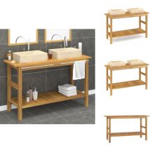 Armoire de salle de bain et lavabos en marbre crème Teck massif - Meuble De Salle De Bain - Armoire De Salle De Bain - Lavabo - Ensemble Meuble