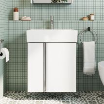 Meuble de Salle de Bain avec Lavabo en Céramique 50 cm – Armoire Mural Compacte à 1 Porte et Étagère Latérale pour un Rangement Facilité, Parfait