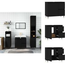 Armoire de salle de bain noir 65x33x60 cm bois d'ingénierie - Meuble De Salle De Bain - Armoire De Salle De Bain - Rangement Salle De Bain - Meuble