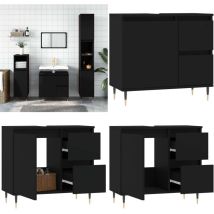 Armoire de salle de bain noir 65x33x60 cm bois d'ingénierie - Meuble De Salle De Bain - Armoire De Salle De Bain - Rangement Salle De Bain - Meuble