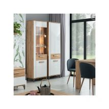 TMM - Armoire de salon 2 portes battantes Chêne Miel/Blanc - apodis - l 56.5 x l 39.5 x h 197 cm