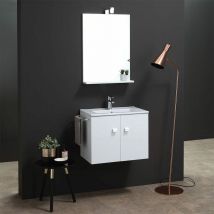 Kiamami Valentina - Armoire De Toilette 60 Cm Avec Lavabo Et Miroir, Ligne Carrée