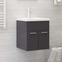 Jinlefu - Meuble sous lavabo vasque avec lavabo intégré Gris brillant Aggloméré 57129