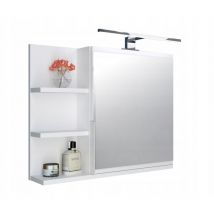 Domtech - Armoire de toilette avec étagères et éclairage led, miroir de salle de bain, armoire de toilette blanche, l