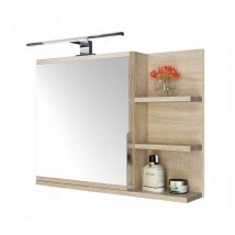 Domtech - Armoire de toilette avec étagères et éclairage led, miroir de salle de bain, armoire de toilette en chêne Sonoma, r