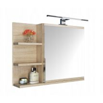 Domtech - Armoire de toilette avec étagères et éclairage led, miroir de salle de bain, armoire de toilette en chêne Sonoma, l
