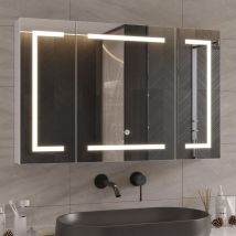 Adorneve - Armoire Toilette Miroir avec éclairage led et Prise, Métal Armoire de Toilette avec Miroir, Blanc, 100x60x13.5 cm