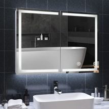 Adorneve - Armoire Toilette Miroir avec éclairage led et Prise, Métal Armoire de Toilette avec Miroir, Blanc, 80x13.5x60cm