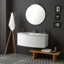 Armoire De Toilette Suspendue 102 Cm Laqué Blanc Avec Miroir Rond Riva