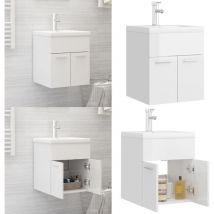 Armoire d'évier lavabo intégré blanc brillant bois d'ingénierie - armoire d'évier avec lavabo - armoires d'évier avec lavabo - Home & Living - Blanc