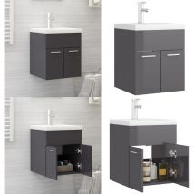 Vidaxl - Armoire d'évier lavabo intégré gris brillant bois d'ingénierie - armoire d'évier avec lavabo - armoires d'évier avec lavabo - Home & Living