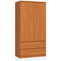 Armoire Akord S90 Aulne 90 cm 2 portes 2 tiroirs façade Aulne 4 étagères 90x51x180 cm