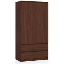 Armoire AKORD S90 Wengé 90 cm 2 portes 2 tiroirs façade Wengé 4 étagères 90x51x180 cm